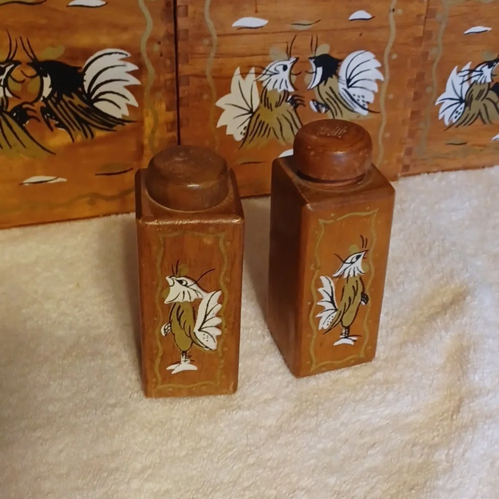 Wooden canister set and salt and pepper shakers vintage kitchen decor